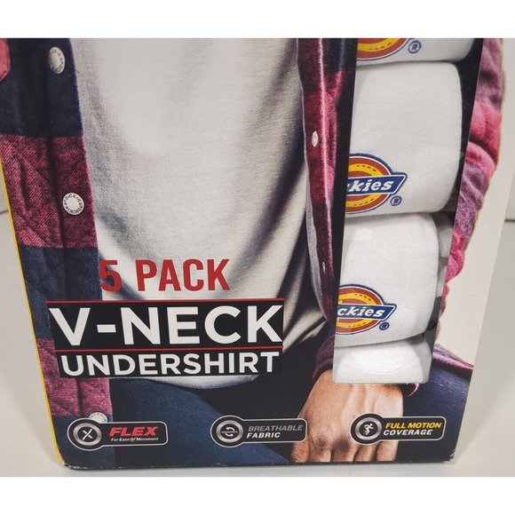 Dickies 5 Pack Undershirts Mens Small White V neck Flex Fabric Breathable WHITE - Picture 2 of 4